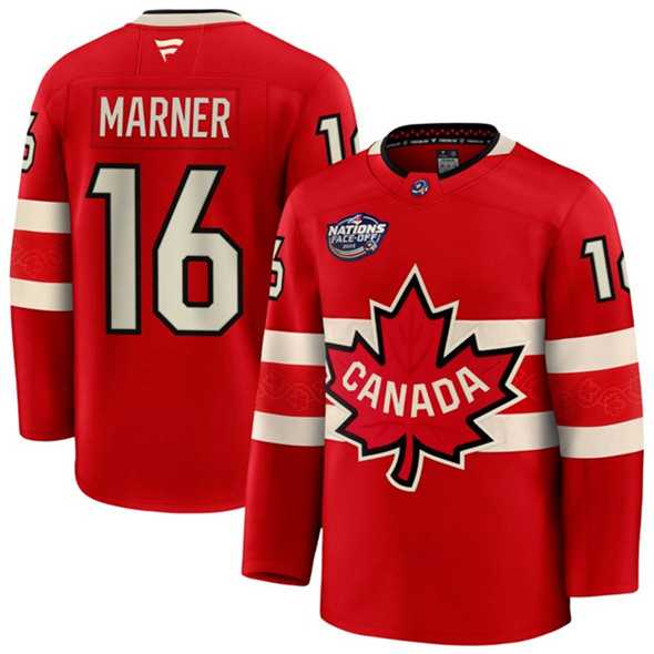 Men%27s Canada #16 Mitchell Marner Red 2025 4 Nations Face-Off Premium Stitched Jersey Dzhi